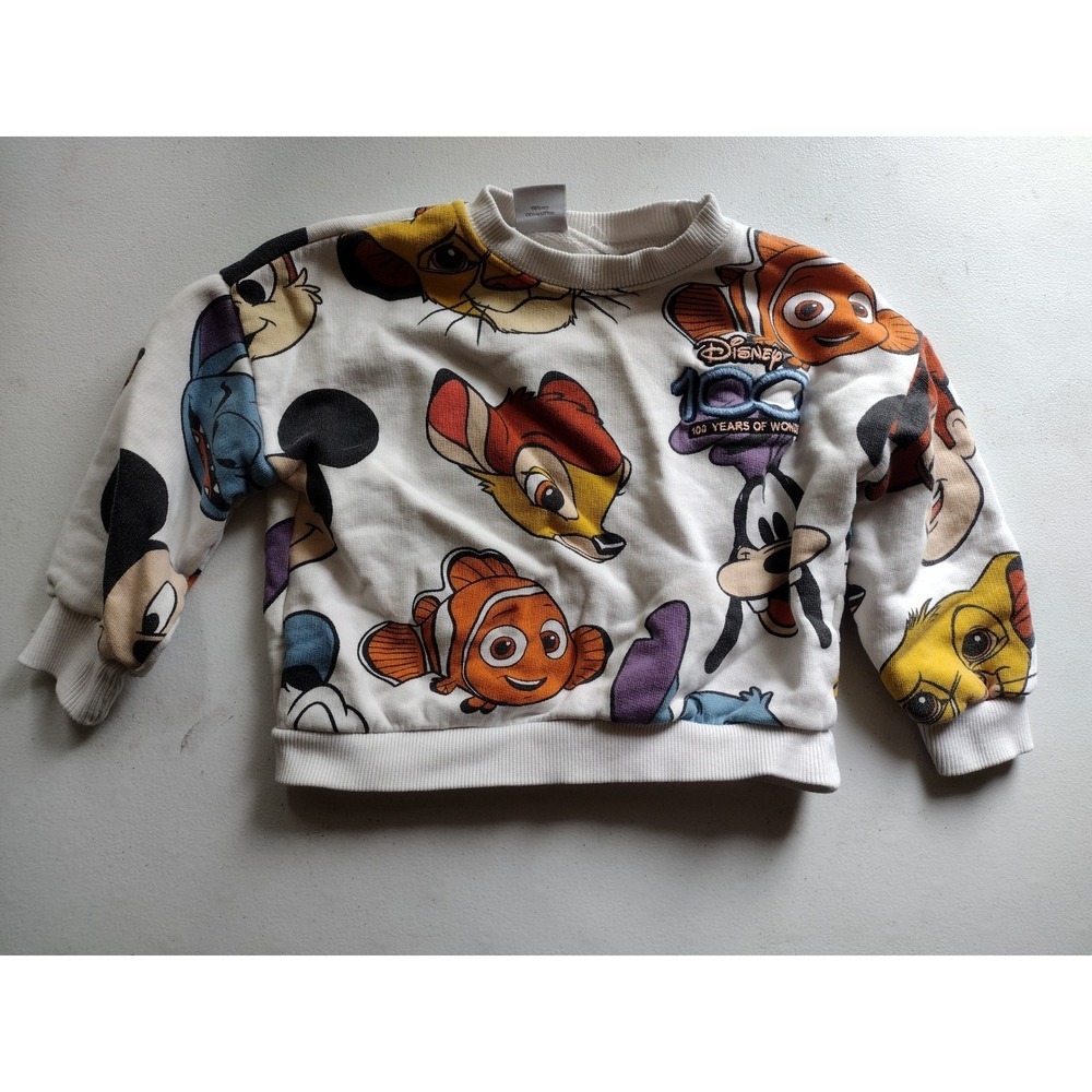 Disney 100 Years of Wonder Kids Sweatshirt Mickey Nemo Stitch Woody Cream 3t/4t